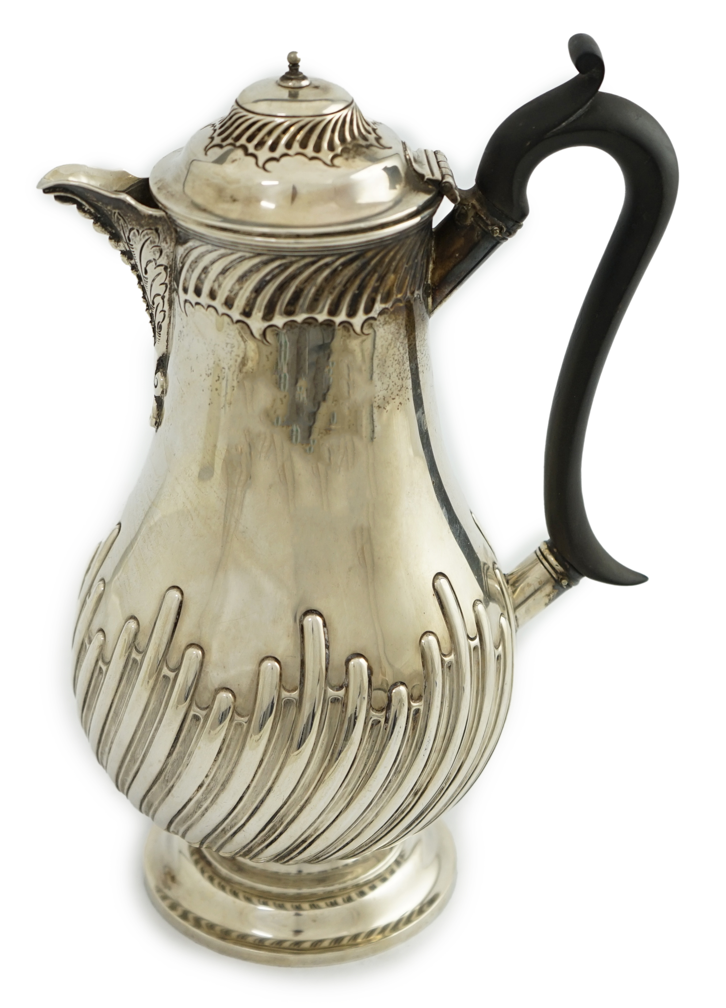 A late Victorian demi-spiral fluted hot water pot, by James Deakin & Sons Ltd